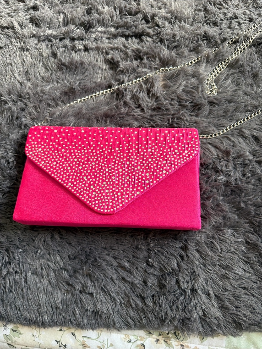 Hot Pink Rhinestone Envelope Clutch with Chain Strap